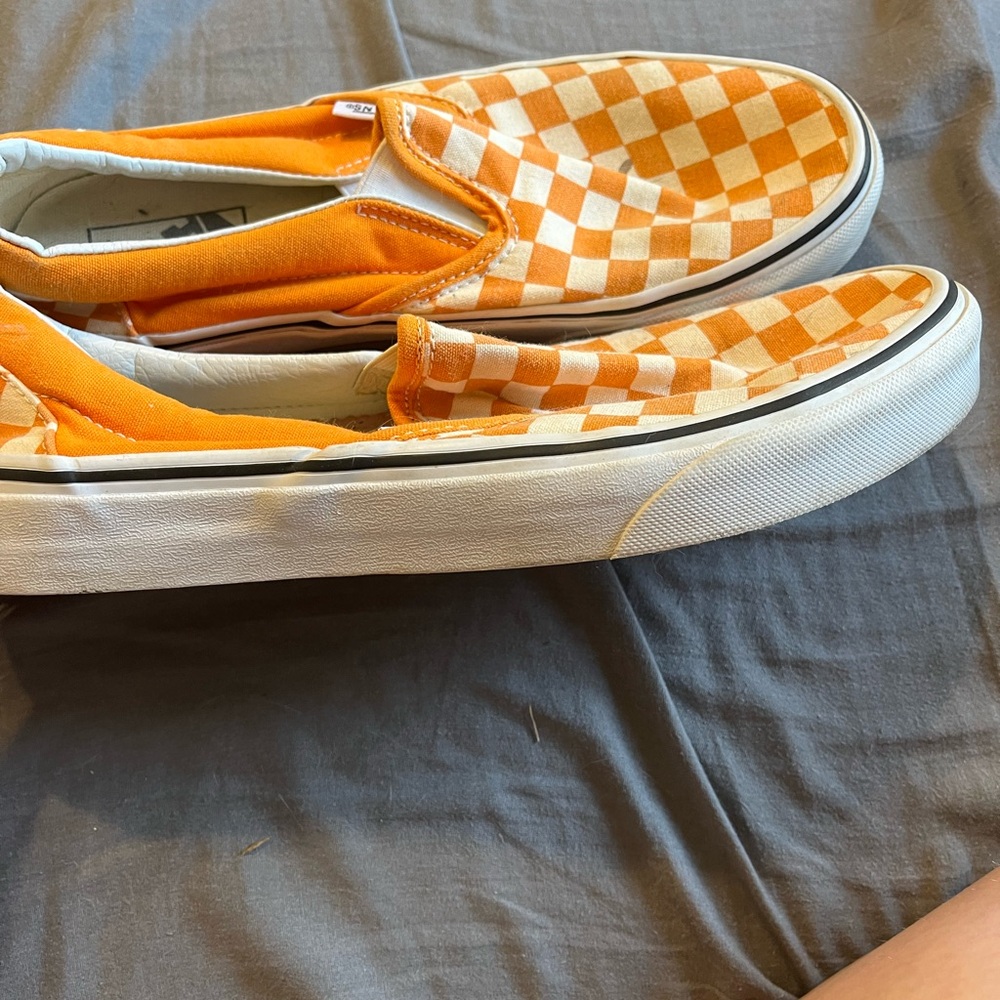 Orange Checkered Slip-On Sneakers